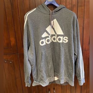 Adidas Charcoal Hoodie with White Stripes